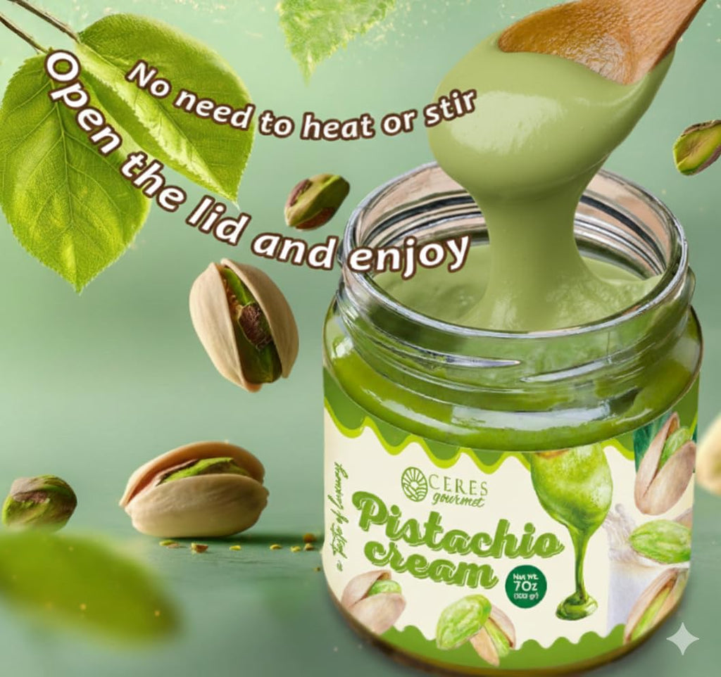 Ceres Gourmet Pistachio Cream Spread – 30% Real Pistacchio Butter, Premium Crema de Pistacho, Glass Jar, Smooth Gluten-Free Pistachio for Desserts & Breakfast, 7 oz