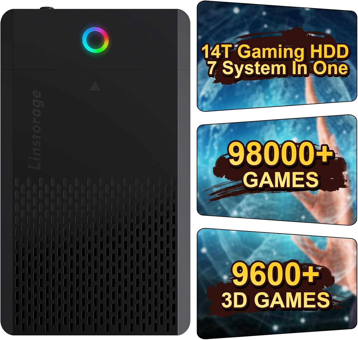 NEW 14TB Retro Gaming Hard Drive Preloaded with 98000+ Games | Plug & Play for 7 Gaming Systems | 9800+ 3D & 1000+ High-End PC Games | USB 3.1 Portable External Hard Drive for Windows PC 7/8/10/11